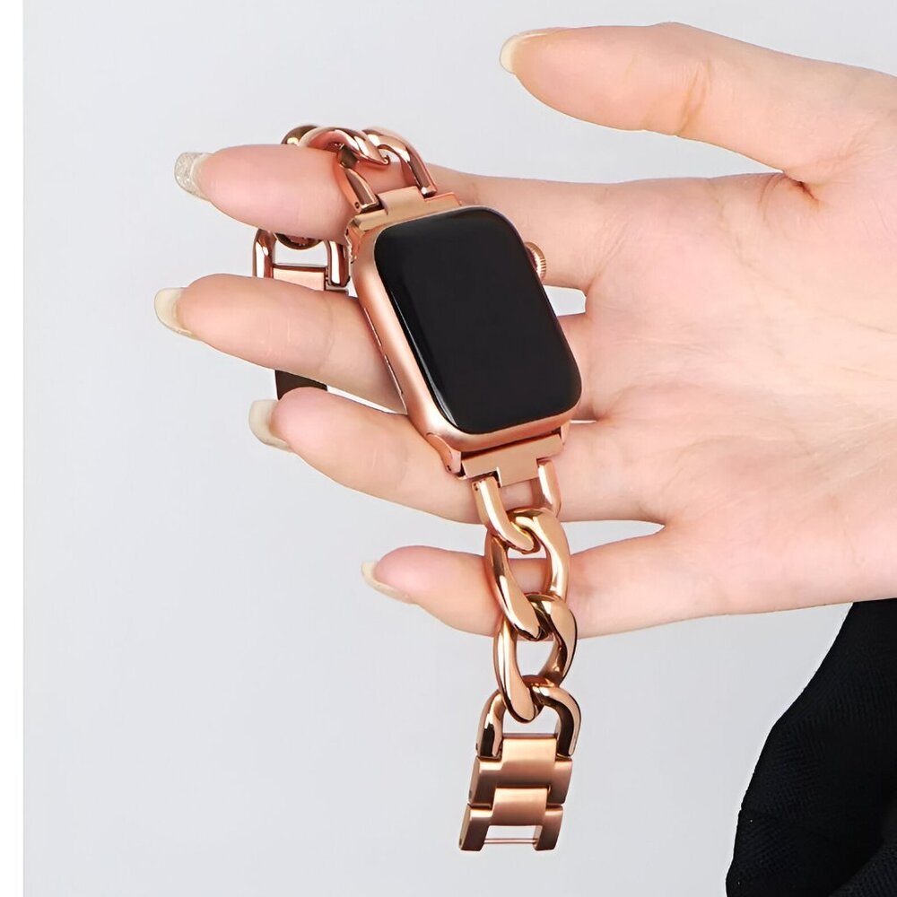Stylish Metal Adjustable Strap Chain Stainless Band For Apple Watch - Rosegold - Picture 11 of 13